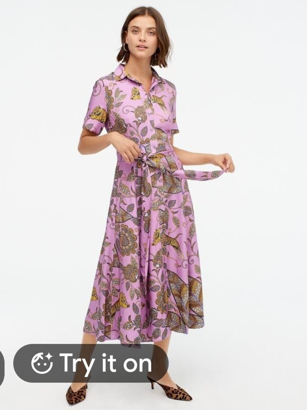 J.CREW In Tiger Floral Midi Shirt Dress Size 2
